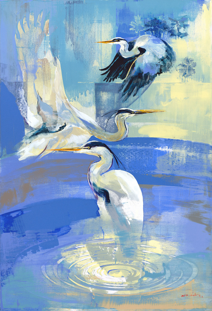 Derric van Rensburg - SWIRLING EGRETS - GICLEE - 71 X 36