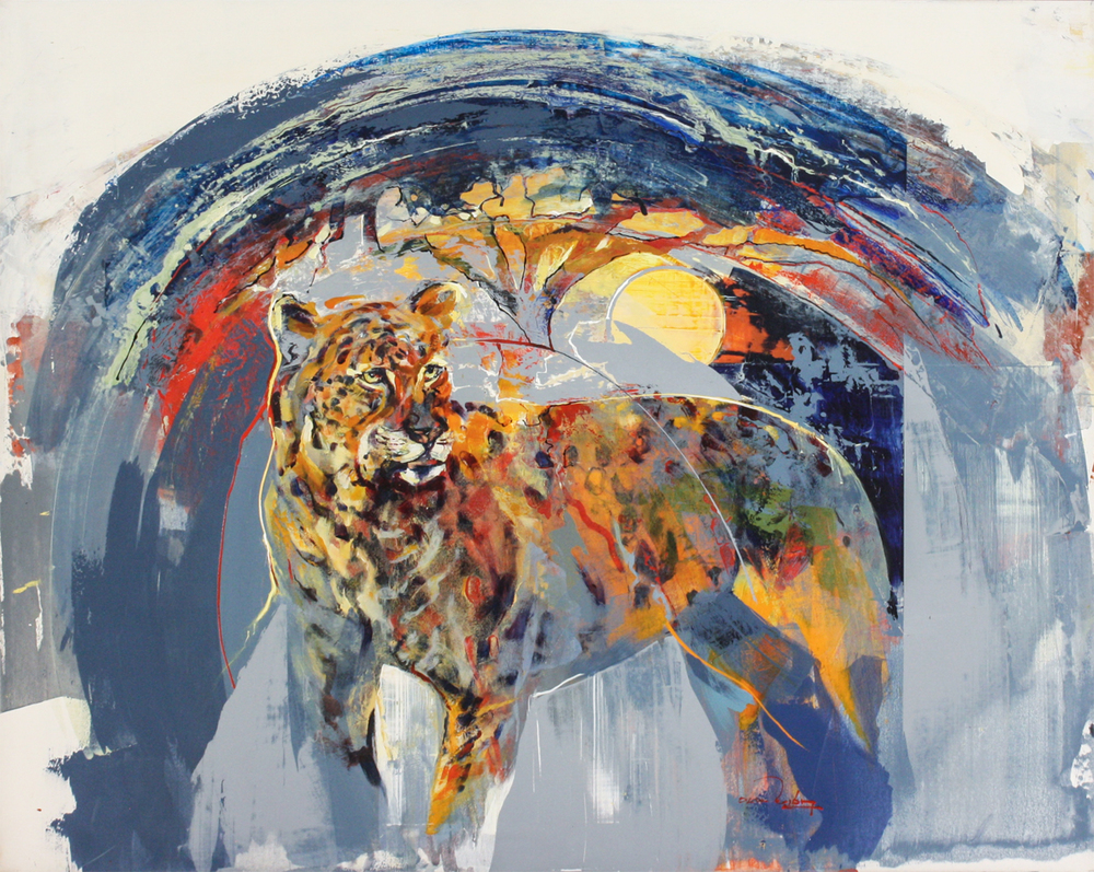 Derric van Rensburg - LEOPARD'S WORLD - ACRYLIC ON CANVAS - 47 1/8 X 58 5/8