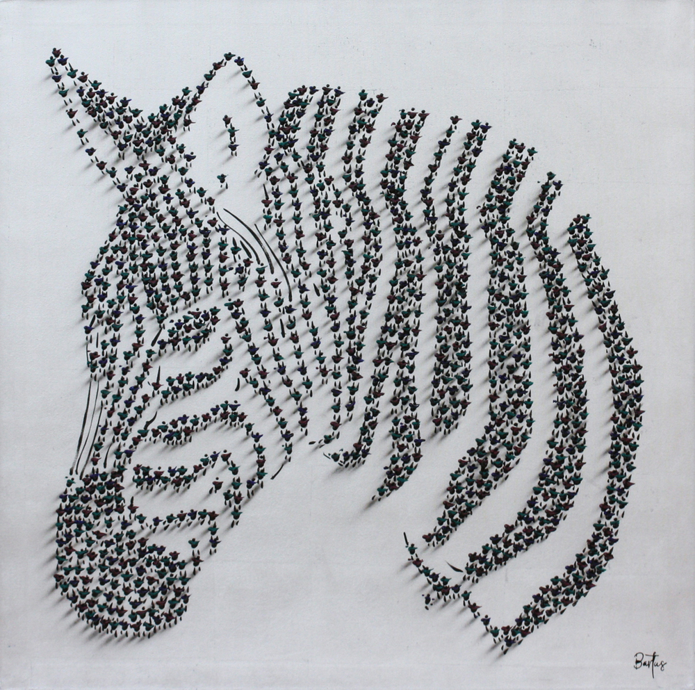 Francisco Bartus - ZEBRA - SILVER - MIXED MEDIA ON CANVAS - 40 X 40