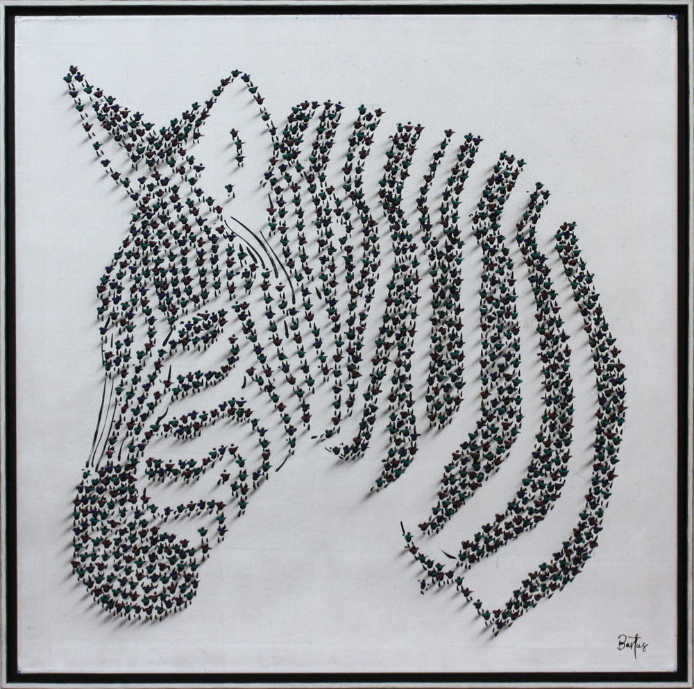 Francisco Bartus - ZEBRA - SILVER - MIXED MEDIA ON CANVAS - 40 X 40