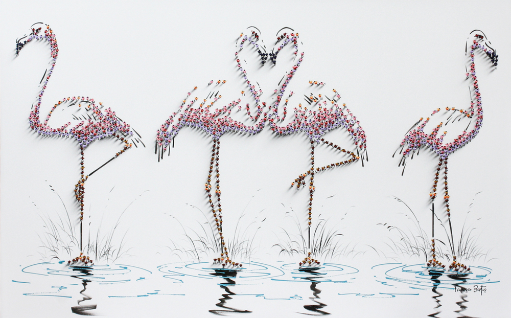 Francisco Bartus - FLAMINGO QUARTET - MIXED MEDIA ON CANVAS - 52 X 83