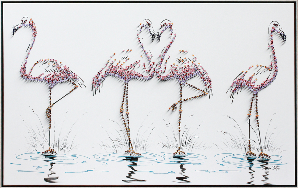 Francisco Bartus - FLAMINGO QUARTET - MIXED MEDIA ON CANVAS - 52 X 83