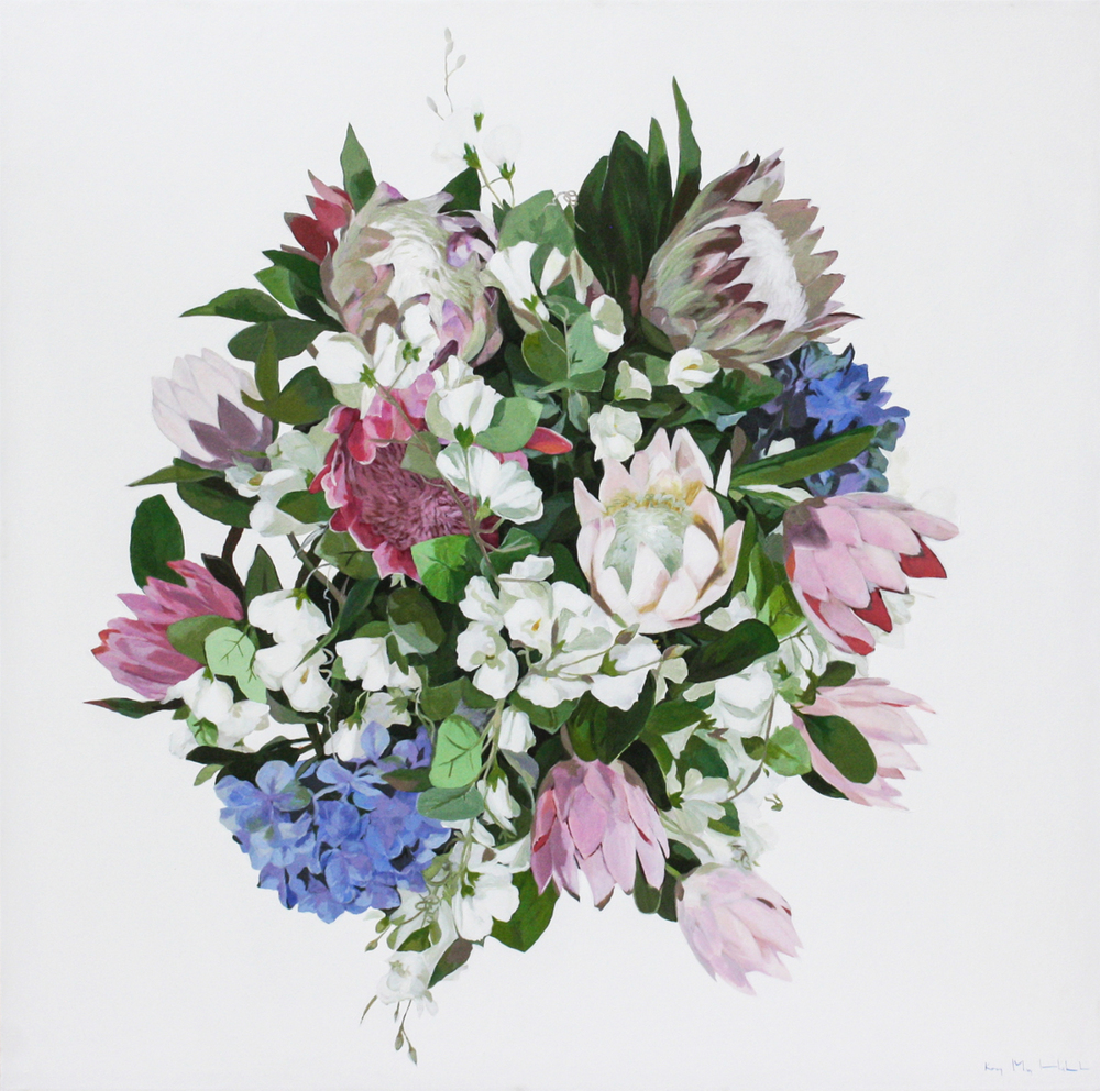 Kirsty May Hall - PROTEAS AND OTHER FLOWERS - ACRYLIC ON  CANVAS - 39 1/8 X 39 1/8