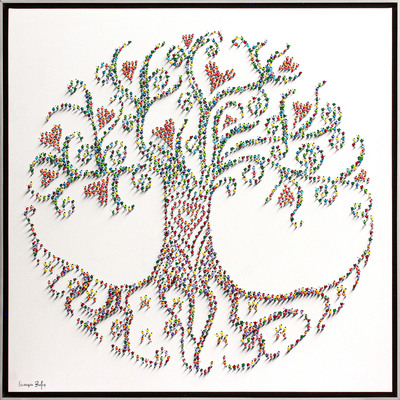 Francisco Bartus - TREE OF LIFE - HEARTS - MIXED MEDIA ON CANVAS - 55 X 55