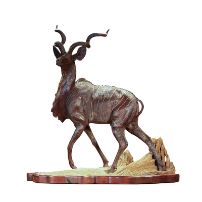 Mopho Gonde - CAMO KING - LEADWOOD - 28 X 30 X 16 - <h1>Spiral Horned Antelope Wooden Sculpture, Standing Antelope Leadwood Sculpture</h1>